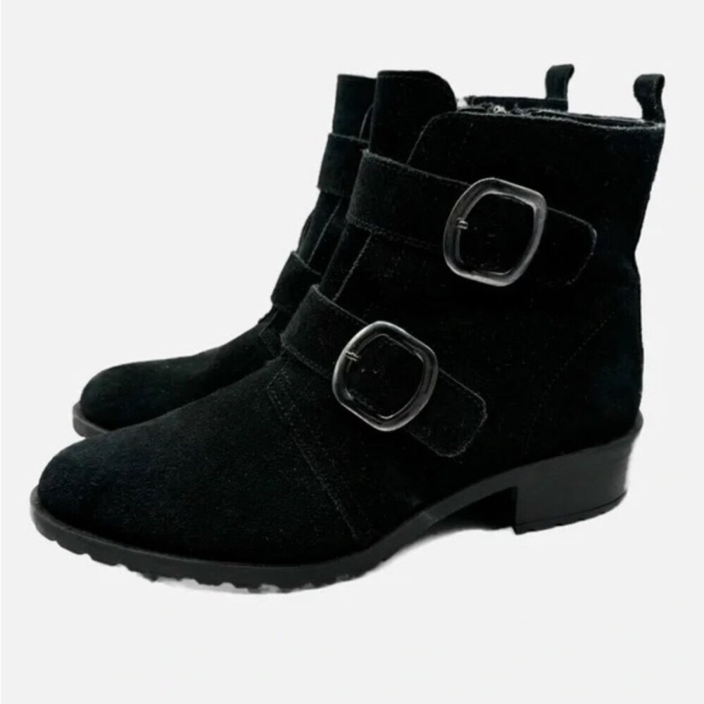 Anne Klein Black Ankle Booties with Buckle Detail